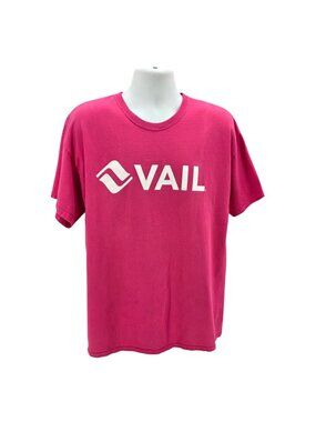 Vintage MV Sport Adult XL Shirt Vail Graphic Short Sleeve Pink White Crew Neck